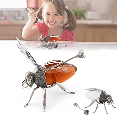 Luxuriöser Bienen Honigtopf, Honigbehälter mit Schöpflöffel, Honigbienen Topf aus kristallklarem Glas, süßes kreatives Metall-Honigglas im Retro-Stil, zum Aufbewahren
