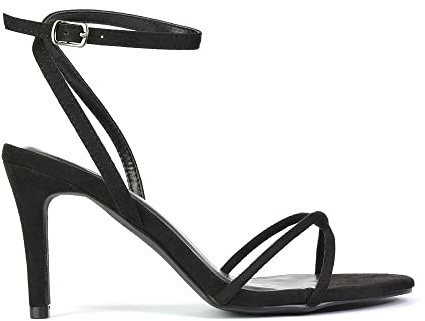ESSEX GLAM Womens Strappy Ankle Strap Sandals Ladies Open Toe Black Stiletto Mid High Heel Shoes Size 7
