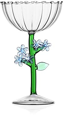 Ichendorf Milan Coupe Champagne, Optique Fleur Bleue, Collection Botanique, 28 cl, Verre Borosilicate, Fait à la main