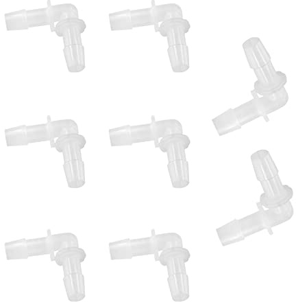 Coufce 1/4 Inch 90 Degree Elbow Hose Barb, Plastic 2 Way L Shaped Fitting, Barbed Splicer Mender Joint Adapter Union(8Pcs)