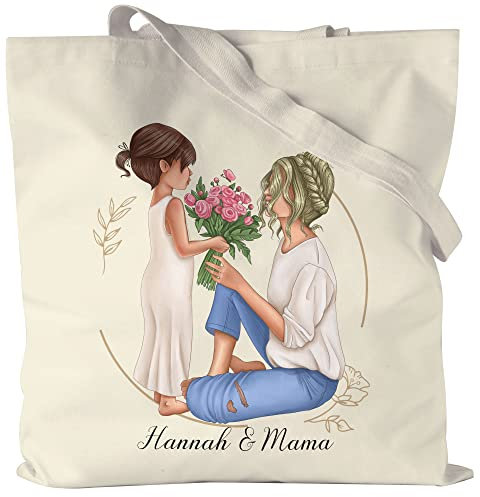 Kiddle-Design Mutter Tochter Jutebeutel Personalisiert Muttertagsgeschenk Beste Mama der Welt Tragetasche Einkaufstasche Tragetasche