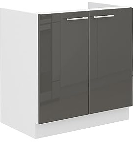 Kuechen-preisbombe Spülenschrank 80 Lara Grau Hochglanz + Weiß matt Küchenzeile Küchenblock Küche