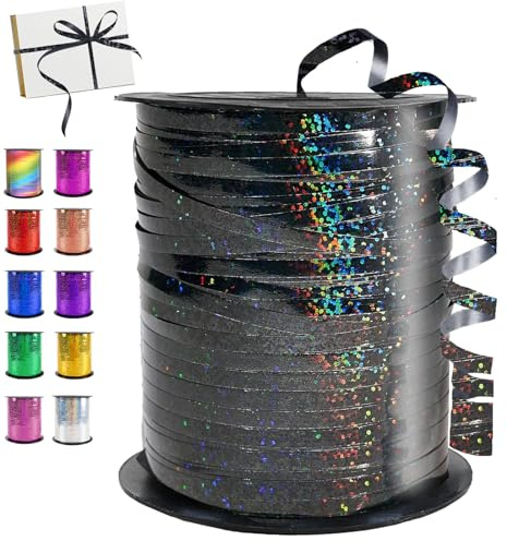 Geschenkband Schwarz, 450 Meter/ 500 Yard Schleifenband Schwarz, Ringelband, Glänzendes Ballonband für Ballonverschlüsse, Weihnachten Neujahr Geschenkverpackung, Basteln, Partydeko, Hochzeitsdeko