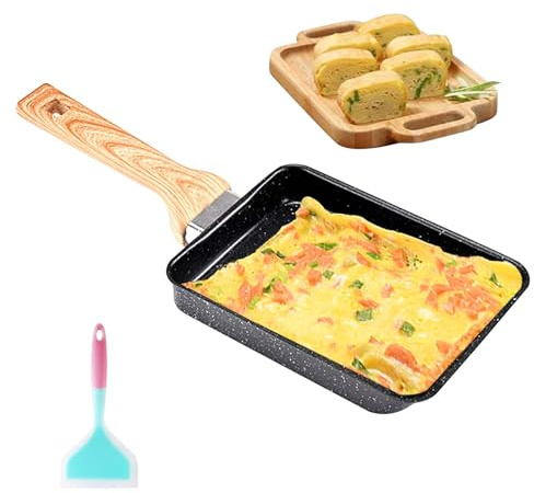 Yuragim Poêle Omelette Japonaise, Tamagoyaki Poêle Rectangulaire en Aluminium Antiadhésive, Poêle Carrée avec spatule en silicone pour Tous Types de Cuisinières,Noir