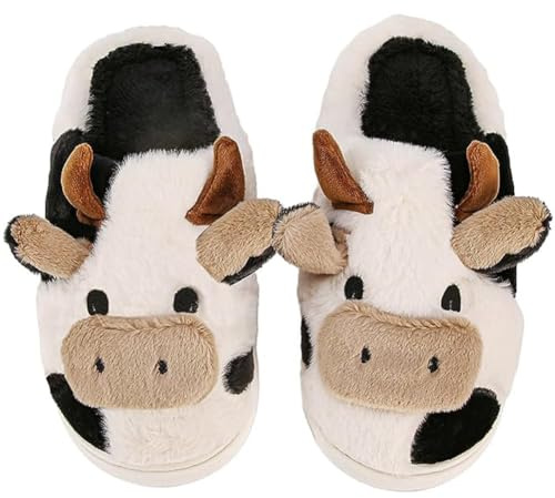 Kuh Hausschuhe Damen Herren Unisex Cow Slippers Plüsch Gefüttert Pantoletten rutschfest Winter Cozy Geschlossen Lustig Schuhe Weich Warm Tiere Hauspantoffeln Indoor Mädchen Geschenk