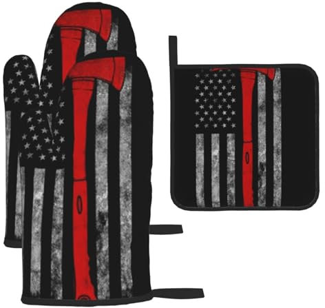 Lot de 3 gants de cuisine avec drapeau rouge pour barbecue