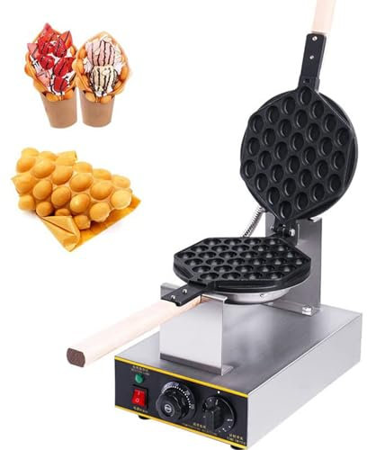 DFANCE Bubble Waffle Maker de Estilo de Hong Kong,Placa de Horneado Intercambiable y Antiadherente de Teflón con Rotación de 180°,para Hacer Bubble Waffles(Size:Cabeza única)