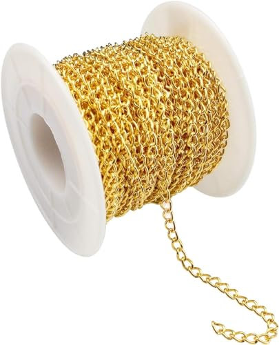 parallelower 1 Rotoli 10m Catene d'oro Catena a Maglia Barbazzale Catene per Gioielli Catena di Metallo Oro con Bobina per Collane Bracciali Catena Estesa Gioielli Fai da Te Accessori