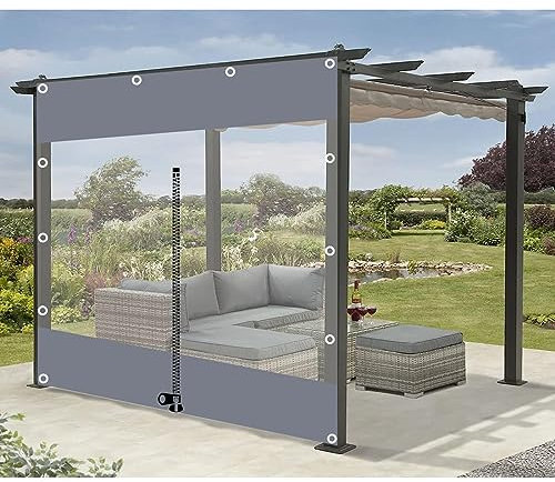 Pannelli laterali in PVC trasparente impermeabile per pergola, gazebo, patio, portico e garage, tende trasparenti da esterno con chiusura a cerniera, 5 x 2,3 m