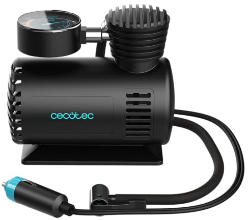 Cecotec Hinchador Eléctrico con Voltaje 12V, Compresor Aire CecoRaptor Perfect Pump. Corriente máxima 10A, Presión Máxima 250PSI, Diámetro del Cilindro 16mm, Cable 2.8m con Mechero, Manguera de Aire