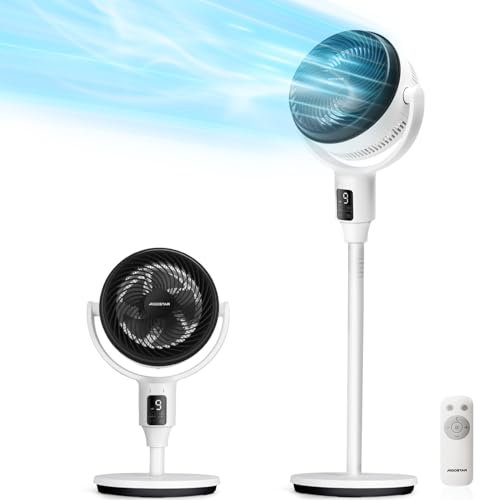 Aigostar Pedestal Fan with Remote Control, Silent Standing Fan Air Circulator Fan, 9-Speed 5-Blade Quiet Oscillating Fan, 9-Hour Timer, White Fan for Home Office Bedroom