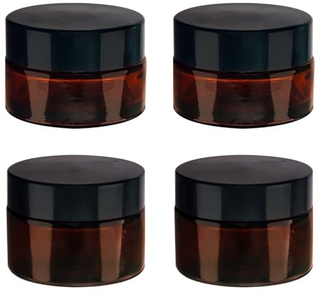 Lot de 4 pots à crème à remplir, 20 ml + 30 ml, verre ambré, pot à pommade, petite boîte avec couvercle, récipient à échantillons de voyage, boîte vide en verre ambré pour cosmétiques, lotions, crèmes
