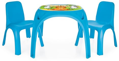 Lemodo Kindersitzgruppe bestehend aus modernen Kindertisch und 2X Kinderstühle | Sitzgruppe blau für Kinder ab 3 Jahre | farbenfroher Kinder Picknicktisch | Kindermöbel aus robustem Plastik