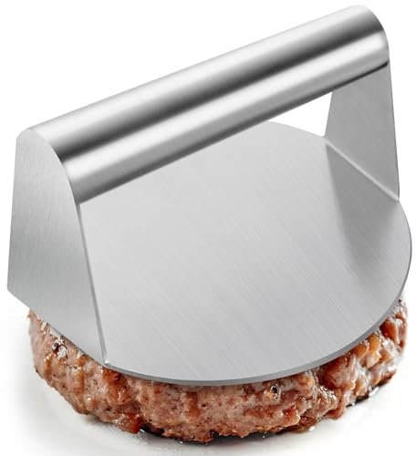 hoimetis Pressa per hamburger, 14 cm, rotonda, in acciaio inox, con bordi lisci, antiaderente, per macinare carne, carne macinata, salsiccia, pancetta