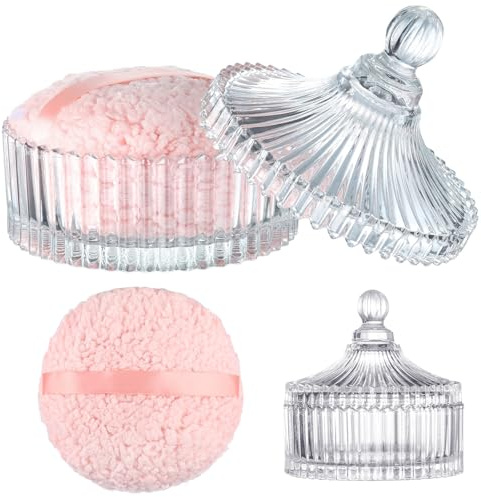 Extra Large Body Powder Puff and Container, 6 Inch Oversize Dust Powder Puff for Baby Women Dusting Powder