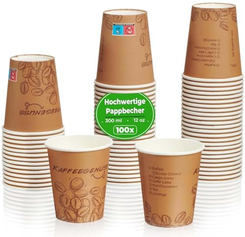 MH QUALITY Kaffeebecher To Go 300ml / 12 Oz - 100 Stück Premium Einweg Pappbecher für Kaffee | Hochwertige Coffee To Go Becher