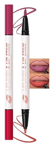 Erinde Lip Marker Wasserfester Lipliner - 2 Farben, Doppelterkopf Long Lasting Matt Lippenkonturenstifte, Liquid Highly Pigmented Lippenstift, Waterproof Makeup Lip Pencil