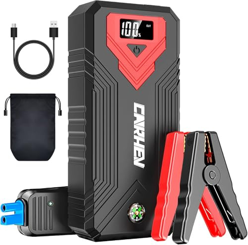CARHEV Avviatore Batteria Auto, 4000A Avviatore di Emergenza per Auto(fino a 8.0L Benzina o 8.0L Diesel), Booster Avviamento Autos con Torcia a LED, Jump Starter Batteria con USB QC 3.0