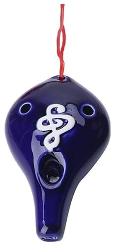 Okarinas Ocarina Keramik 6 Loch Ocarina Flöte Alto C Musikinstrument Handgeschnitzt Ocarina Gürtel Lanyard Schöne Geschenk(Blue)
