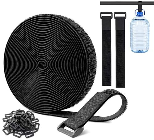 1 Roll 10m Velcro Cable Ties with 50 Buckles,MEOAlBkey Reusable Fastening Cable Straps Heavy Duty Adjustable Hook and Loop Securing Strap for Wire Management Cord Organizer