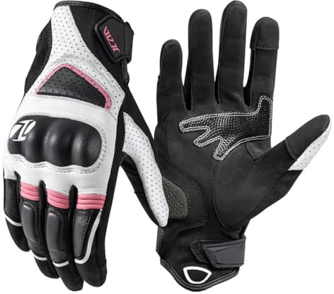 Guantes de Motocicleta de Cuero de Piel de Oveja, Guantes de Motos para Mujeres, Fuera de Carretera de Dama Rosa, Pantalla táctil de Verano Transpirable