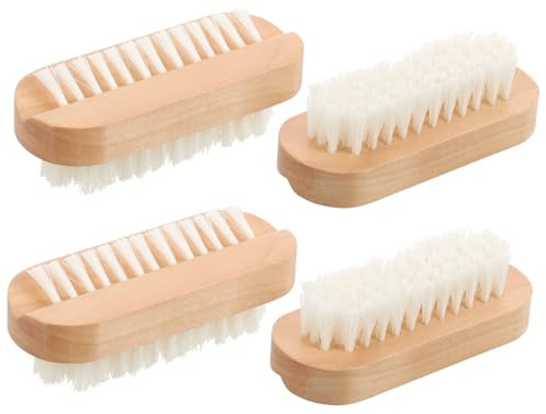 Alipis Wooden Nail Brush Random Color 4pcs Double Sided with Natural Pig Bristles Pp Handle for Fingernail and Toe Cleaning for Garden Shed Sink and Kitchen Use