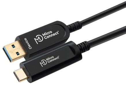 NexaCore Cavo USB-C a USB-A Attivo in Fibra Ottica 15 m, USB 3.2 Gen 2, 10 Gbps, Nero, Alimentazione 5V, Plug & Play