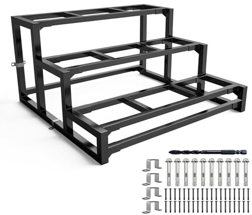 Stahl-Stufen-Set 3 Stufen, Metall-Treppenwange für Holztritt, Freistehende Treppen-Brackets für Innen- und Außentreppen (Breite 80 cm)