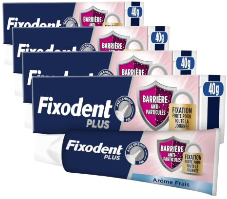 Fixodent Plus Food Barrière Anti-Particules Fraîcheur Crème Adhésive pour Prothèses Totales & Partielles 40ml (Lot de 4)