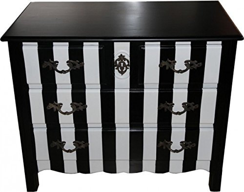 Casa Padrino Barock Kommode Schwarz/Weiss Streifen 94cm - Antik Stil Möbel
