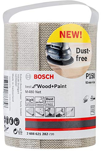 Bosch Professional Sanding Paper Roll M480 Best for Wood and Paint (Wood and Paint, 93 x 5000 mm, grit G150, Accessories for Hand Sanding)