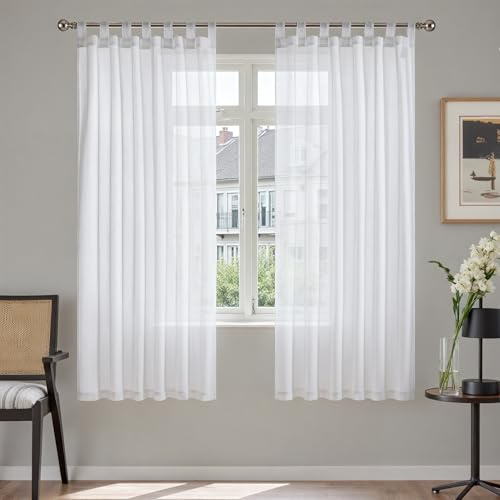 TOPICK Gardiner vardagsrum modern sjal set om 2 gardiner sovrum gardiner linneutseende gardiner H 175 x B 140 cm, gardiner med slingor, gardiner, gardiner, vardagsrum, vit