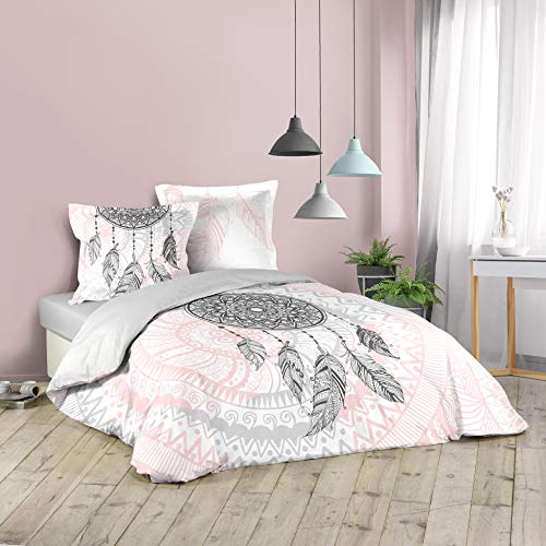Douceur d'Intérieur, Parure de Lit 3 Pièces (240 x 220 cm) Namaste Rose, 100% Coton