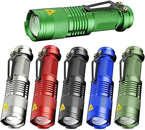 MODOAO Lot de 6 mini lampes de poche LED 7 W 300 lm SK-68 3 modes Mise au point réglable Zoom Q5 Lampe torche tactique LED pour camping, randonnée, urgence (lot de 6 couleurs)