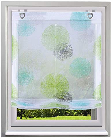 Raffrollo mit Kreis-Motiven Druck Design Rollos Voile Transparent Vorhang (BxH 80x140cm, Grün Kreis mit U-Haken)