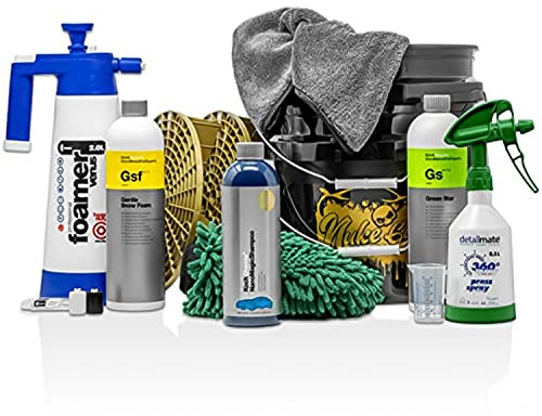 Detailmate 2 Eimer Waschen - 2 Grit Guard Wascheimer - 2 Grit - Koch Chemie: NanoMagic Autoshampoo, Gentle Snow Foam, Green Star - Kwazar: Alkaline Foamer & Sprühflasche - Waschhandschuh - Trockentuch