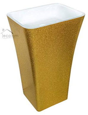 ECOLAM® freistehendes Standwaschbecken Waschbecken Waschtischsäule Badsäule Assos 50 cm GOLD Design Lux glamourös Brokat-Effekt, Modern, Mineralguss, modernes Design