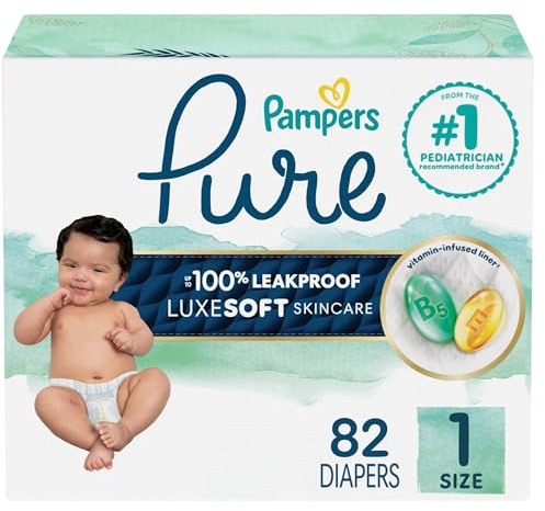 Pampers Pure Baby Diapers, Size 1 (8-14 lbs), 82, Up to 100% Leakproof, Premium Hypoallergenic Soft Diapers