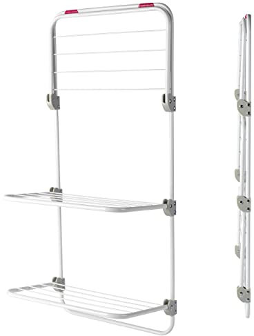 Kleeneze KL081674EU7 Over Door Clothes Airer - Indoor Laundry Drying Rack, 7m Drying Space Over 3 Tiers, Adjustable Shelves, Foldable Space Saving Storage, Foam Lined Hooks For Balconies & Doors