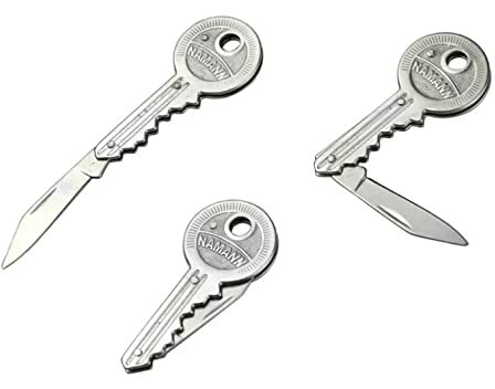 Shop of Wonder 3 Schlüsselanhänger Messer Schlüssel Schlüsselmesser │ kleines Taschenmesser in Schlüsselform │ geeignet als Brieföffner oder Paketmesser