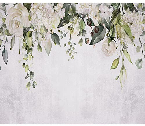 decomonkey - Papier Peint Panoramique Fleurs 350x256 cm - Décoration murale moderne – Tapisserie décorative pour chambre salon - En fleur tendances fond feuilles fleurs plantes nature
