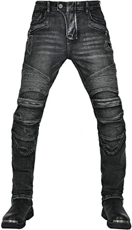 Uomo Pantaloni da Moto Biker Jeans Protezione Motorcycle Pantaloni Slim Fit Armature Pants, 4 x Pad di Protezione (XXL)