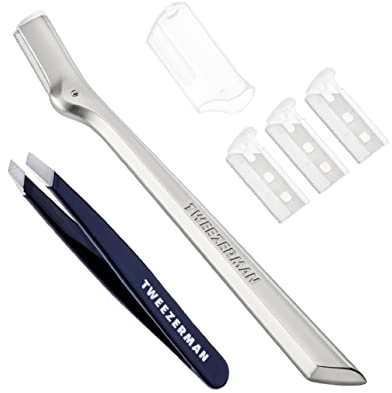 Tweezerman Exclusive Eyebrow Razor & Evening Blue Mini Slant Tweezer