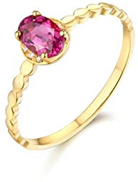 18K Gold Ring, Ausgefallene Ringe Gold Rot 0.54ct Turmalin Oval Verlobungsring Heiratsantrag Geschenk für Frauen Größe 49 (15.6)
