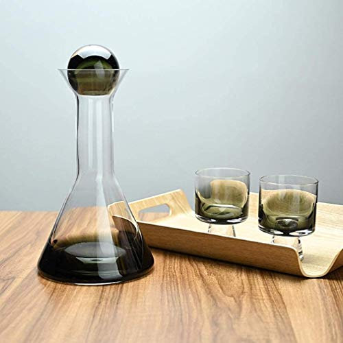 Wine Rack Whisky Decanter Wine Decanter, Smokey Gradient Crystal Glass Jarra de vino tinto con 2 vasos creativos, 100% soplado a mano sin plomo Base gruesa Boca grande, con caja de regalo Decanter T