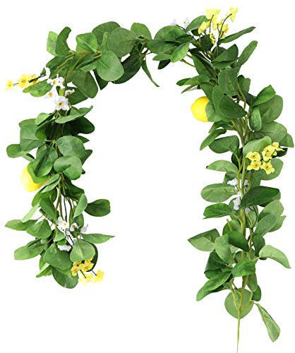 39-Zoll-künstliche Zitronengirlande mit grünen Blättern, künstliche Fruchtgirlande, Rebenkranz mit Blumen und künstlichen Zitronen, hängende Sommerkränze for Haustür, Küche, Heimdekoration/525 ( Color