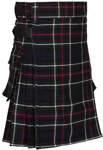 Herr Kilt i MacKenzie tartan läderremmar 47 ml akryl ull brukskiltar, MacKenzie Tartan, 36'' Around The Belly Button