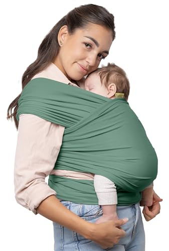 Boba Babytragetuch ab Geburt bis 15 kg - Kuschelweiches & Stützendes Baumwollfrottee, Tragetuch Baby Neugeboren bis Kleinkind, Einfach zu Binden (Salbei)