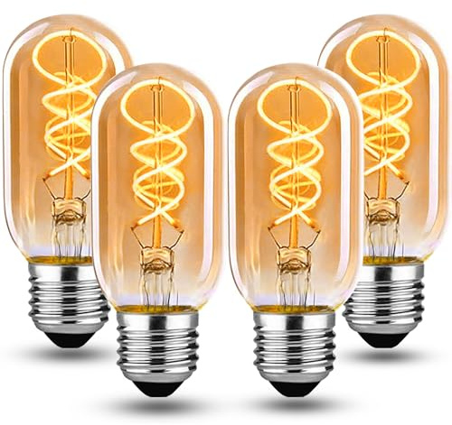 BNITITU Edison LED Vintage Glühbirne, Dimmbar Glühbirne E27 4W LED Warmweiss, lampe E27 Vintage Edison Ideal für Nostalgie und Retro Beleuchtung - Bernstein - 4 Stück（T45 HPS）