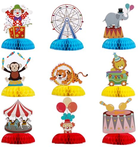 BOFUNX 9pcs Decoraciones Centro de Mesa Nido de Abeja de Fiesta Circo de Animales de Carnaval Adornos Decoración Fiestas Carnaval Cumpleaños Baby Shower Navidad Halloween Forma 3D Tridimensional
